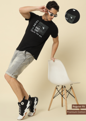 PockMAN Men Regular Fit Graphic Printed Cotton Tshirt