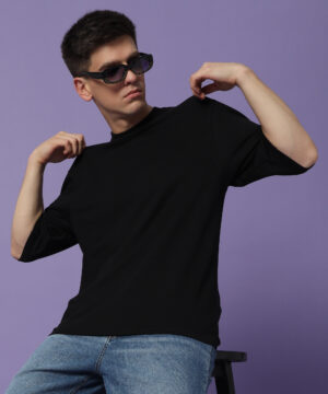 Men Pure Cotton Terry Black Oversized Tshirt