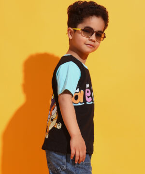 PockMAN Boys Black&Blue Bluey Printed Pure Cotton Regular Fit Tshirt