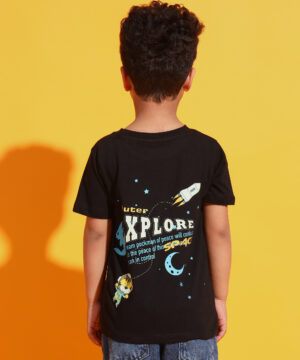 PockMAN Boys Black Space Printed Pure Cotton Regular Fit Tshirt 7 30 12 2024 ali 00621