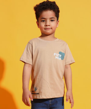 PockMAN Boys Beige Dino Rawr Printed Pure Cotton Regular Fit Tshirt 8 30 12 2024 ali 00838