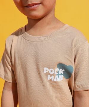PockMAN Boys Beige Dino Rawr Printed Pure Cotton Regular Fit Tshirt 6 30 12 2024 ali 00846