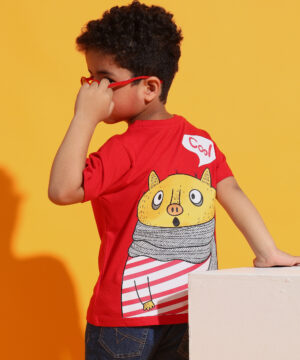 PockMAN Boys Red Panda Cool Printed Pure Cotton Regular Fit Tshirt