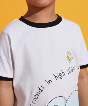 PockMAN Boys White Elephant Printed Pure Cotton Regular Fit Tshirt 9 30 12 2024 ali 00960