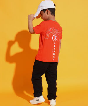 PockMAN Boys Orange Fantastic Printed Pure Cotton Regular Fit Tshirt