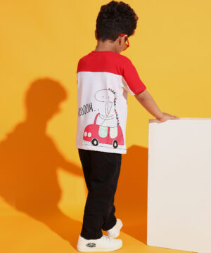 PockMAN Boys Red&White RunForFun Printed Pure Cotton Regular Fit Tshirt