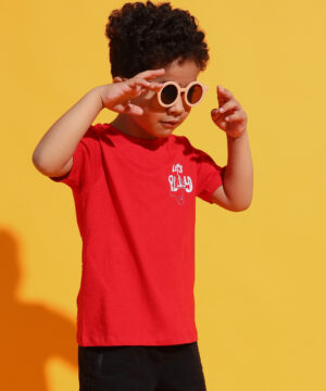 PockMAN Boys Red Let's Play Printed Pure Cotton Regular Fit Tshirt