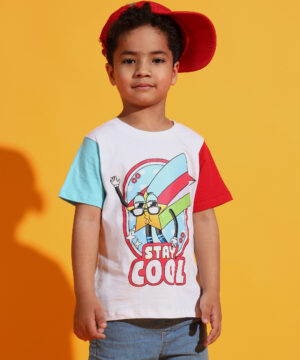 PockMAN Boys White Stay Cool Printed Pure Cotton Regular Fit Tshirt