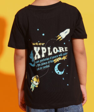 PockMAN Boys Black Space Printed Pure Cotton Regular Fit Tshirt 9 detai