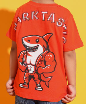 PockMAN Boys Orange&Black Shark Printed Pure Cotton Regular Fit Tshirt 7 detail 4