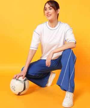 Pockman Women's Classic Cotton White T-shirt and Jogger Co-Ord Set