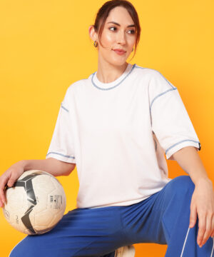 PockMAN Oversized Cotton Terry Overlock of Blue on White Tshirt