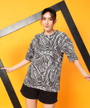 PockMAN Oversized Cotton Terry  Doodle Pattern Printing on White Tshirt