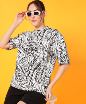 PockMAN Oversized Cotton Terry  Doodle Pattern Printing on Black Tshirt