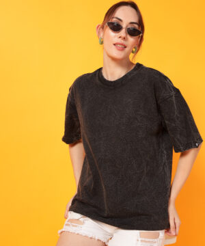 PockMAN Oversized Cotton Terry Acid Wash Black Tshirt