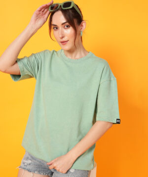 PockMAN Oversized Cotton Terry Acid Wash Lime Tshirt