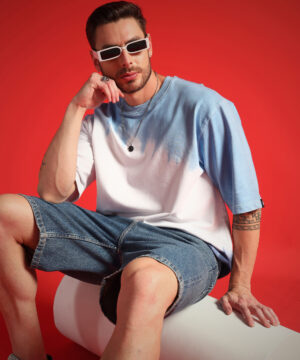PockMAN Men Oversized Cotton Terry 2-Blue Tie & Dye Tshirt