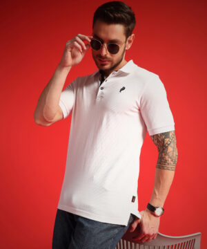 PockMAN Men Cotton Matty White Polo Tshirt