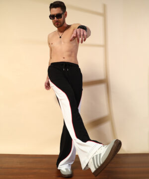 Black & White Curve Pipping Wide Leg Comfort Trackpants