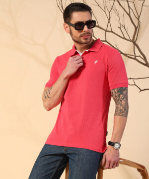 PockMAN Men Cotton Matty Pink Polo Tshirt