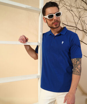PockMAN Men Cotton Matty Blue Polo Tshirt