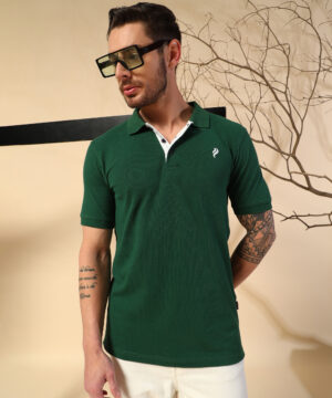 PockMAN Men Cotton Matty Bottle Green Polo Tshirt