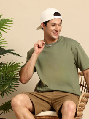 PockMAN Oversized Solid Cotton Terry Classic Olive Tee
