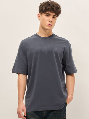 PockMAN Oversized Solid Cotton Terry Classic Dark Grey Tee