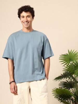 PockMAN Oversized Solid Cotton Terry Classic Moonstone Blue Tee