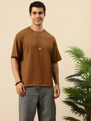 PockMAN Oversized Solid Cotton Terry Classic Brown Tee