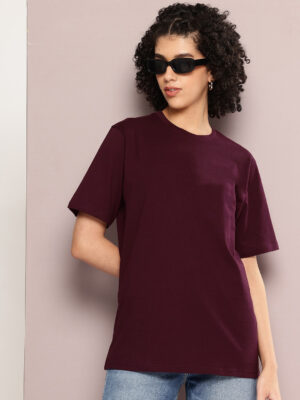 PockMAN Classic Oversized Fit Cotton Terry Maroon Tshirt