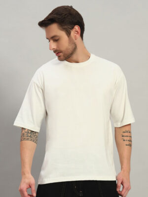 PockMAN Oversized Solid Cotton Terry Classic Off White Tee