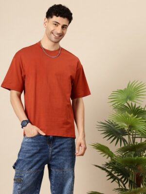 PockMAN Oversized Solid Cotton Terry Classic Rust Red Tee
