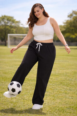 Pockman Relaxed Fit Wide Leg Solid Cotton Terry Jogger