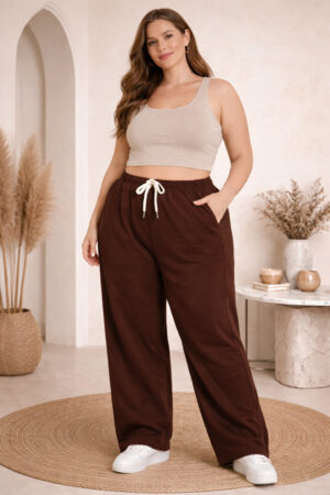 Pockman Relaxed Fit Wide Leg Solid Cotton Terry Jogger