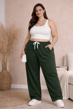 Pockman Relaxed Fit Wide Leg Solid Cotton Terry Jogger