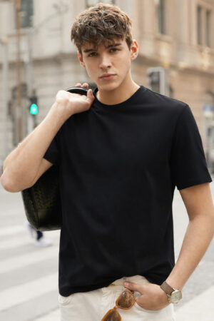 Pockman Black Relaxed Fit Premium Cotton T-Shirt for Men