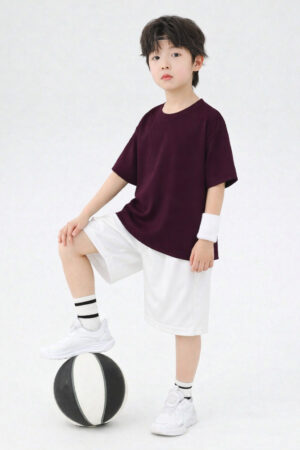 Pockman Boys Solid Pure Cotton Wine Oversized Fit T-shirt