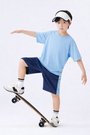 Pockman Boys Solid Pure Cotton Cloudy Blue Oversized Fit T-shirt