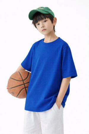 Pockman Boys Solid Pure Cotton Royal Blue Oversized Fit T-shirt