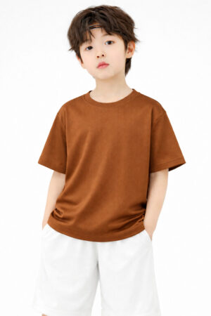 Pockman Boys Solid Pure Cotton Brown Oversized Fit T-shirt 3 1 23