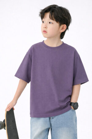 Pockman Boys Solid Pure Cotton Mauve Oversized Fit T-shirt