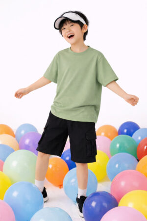 Pockman Boys Solid Pure Cotton Dull Green Oversized Fit T-shirt