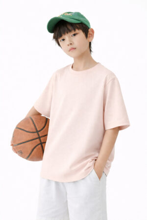 Pockman Boys Solid Pure Cotton Rose Gold Oversized Fit T-shirt