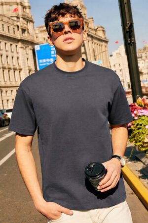 Pockman Grey Relaxed Fit Premium Cotton T-Shirt for Men