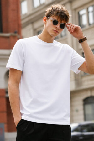 Pockman White Relaxed Fit Premium Cotton T-Shirt for Men