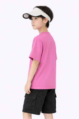 Pockman Boys Solid Pure Cotton Coral Pink Oversized Fit T-shirt 3 1.1