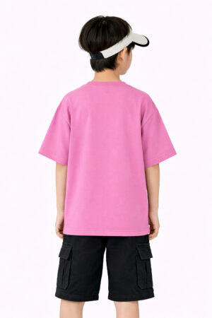 Pockman Boys Solid Pure Cotton Coral Pink Oversized Fit T-shirt 6 1.5