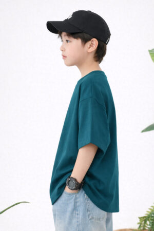 Pockman Boys Solid Pure Cotton Teal Oversized Fit T-shirt 6 2 11