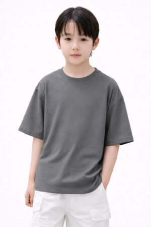 Pockman Boys Solid Pure Cotton Grey Oversized Fit T-shirt 4 2 15